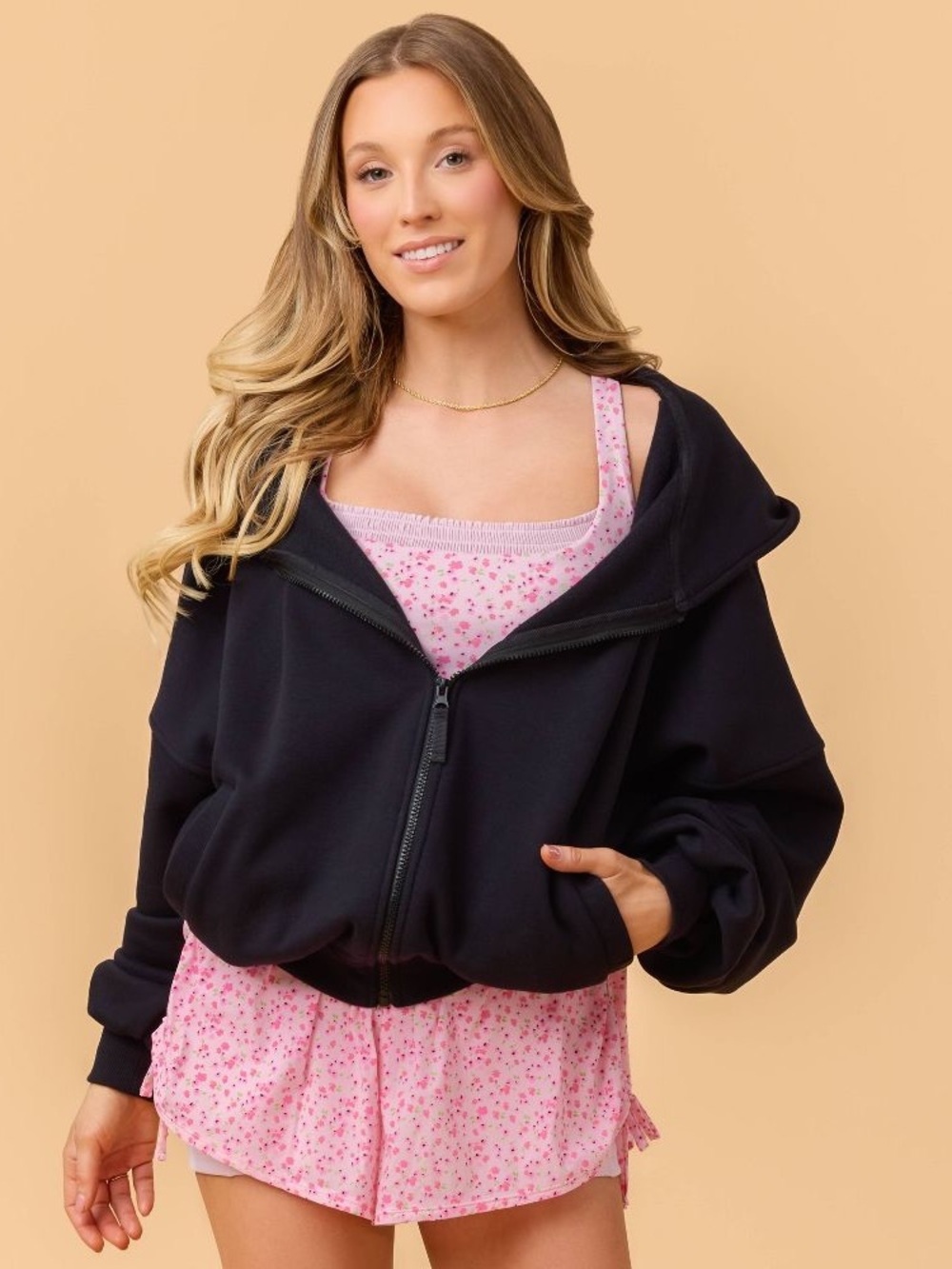 Blogilates Women Mommy & Me Marshmallow Full Zip Hooded Sweatshirt in Black NWT
